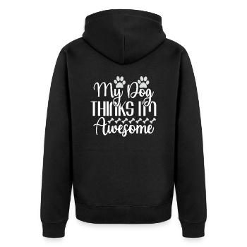 Mein Hund findet mich klasse - Unisex Premium Bio Zip Hoodie - Schwarz - Hinten - Nico (187cm)