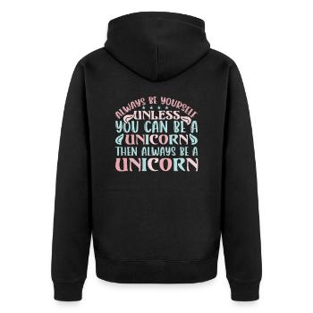 Sei immer du selbst Unicorn - Unisex Premium Bio Zip Hoodie - Schwarz - Hinten - Nico (187cm)