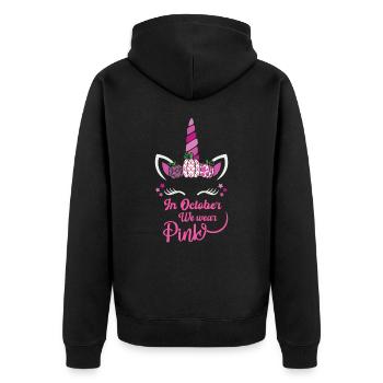 Im Oktober tragen wir Rosa - Unisex Premium Bio Zip Hoodie - Schwarz - Hinten - Nico (187cm)