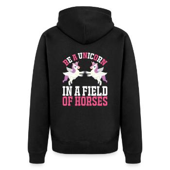 Sei ein Einhorn auf einer Pferdewiese Unicorn - Unisex Premium Bio Zip Hoodie - Schwarz - Hinten - Nico (187cm)