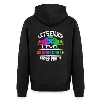 Level GRUNDSCHULE keep calm and game on - Unisex Premium Bio Zip Hoodie - Schwarz - Hinten - Nico (187cm)