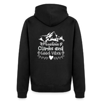 Wandern Natur Outdoor Berge - Unisex Premium Bio Zip Hoodie - Schwarz - Hinten - Nico (187cm)