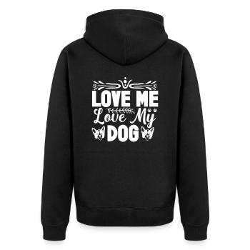 Liebe mich Liebe meinen Hund - Unisex Premium Bio Zip Hoodie - Schwarz - Hinten - Nico (187cm)
