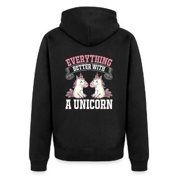 Everything is better with a unicorn unicorn - Unisex Premium Organic Zip Hoodie - black - Back - Nico (187cm)