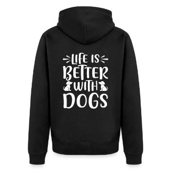 Das Leben ist besser mit Hunden - Unisex Premium Bio Zip Hoodie - Schwarz - Hinten - Nico (187cm)