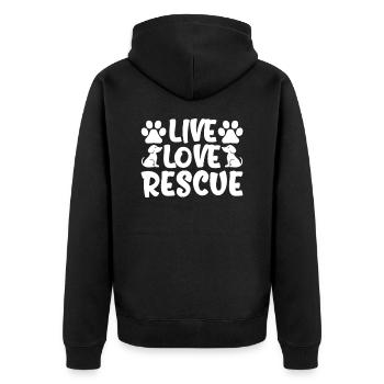Live Love Rescue - Unisex Premium Bio Zip Hoodie - Schwarz - Hinten - Nico (187cm)