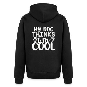 My dog thinks I'm cool - Unisex Premium Organic Zip Hoodie - black - Back - Nico (187cm)