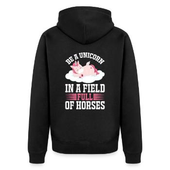 Sei ein Einhorn auf einer Pferdewiese Unicorn - Unisex Premium Bio Zip Hoodie - Schwarz - Hinten - Nico (187cm)