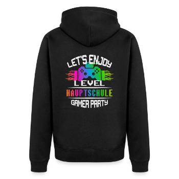 Level HAUPTSCHULE keep calm and game on - Unisex Premium Bio Zip Hoodie - Schwarz - Hinten - Nico (187cm)