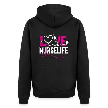 Dear Nurse - Unisex Premium Organic Zip Hoodie - black - Back - Nico (187cm)