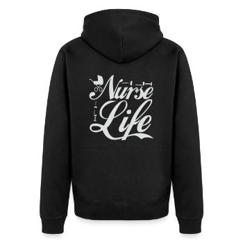 Nurse Life - Unisex Premium Organic Zip Hoodie - black - Back - Nico (187cm)
