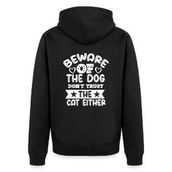 Beware of the dog cat is also shady - Unisex Premium Organic Zip Hoodie - black - Back - Nico (187cm)