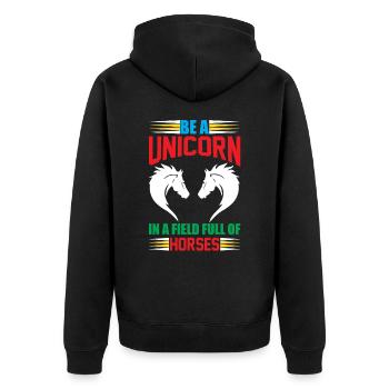 Sei ein Einhorn in einem Pferdefeld Unicorn - Unisex Premium Bio Zip Hoodie - Schwarz - Hinten - Nico (187cm)