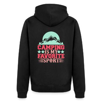 Camping ist mein Lieblingssport Natur Outdoor Berg - Unisex Premium Bio Zip Hoodie - Schwarz - Hinten - Nico (187cm)