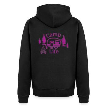 Camp Leben Wandershirt - Unisex Premium Bio Zip Hoodie - Schwarz - Hinten - Nico (187cm)