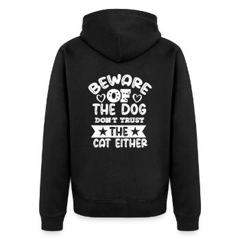 Beware of the dog, do not trust the cat - Unisex Premium Organic Zip Hoodie - black - Back - Nico (187cm)
