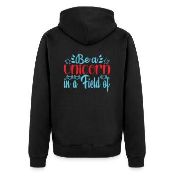Sei ein Einhorn auf einer Pferdewiese Unicorn - Unisex Premium Bio Zip Hoodie - Schwarz - Hinten - Nico (187cm)