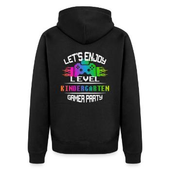 Level KINDERGARTEN keep calm and game on - Unisex Premium Bio Zip Hoodie - Schwarz - Hinten - Nico (187cm)