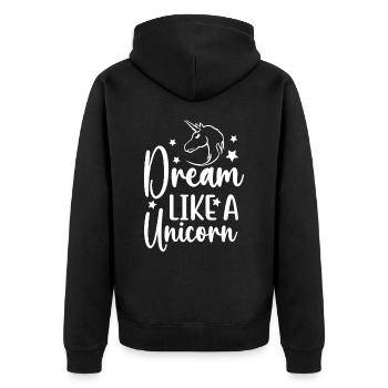 Dreams like a unicorn unicorn - Unisex Premium Organic Zip Hoodie - black - Back - Nico (187cm)