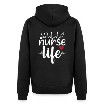 Nurse Life - Unisex Premium Organic Zip Hoodie - black - Back - Nico (187cm)