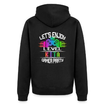 Level KITA keep calm and game on - Unisex Premium Organic Zip Hoodie - black - Back - Nico (187cm)