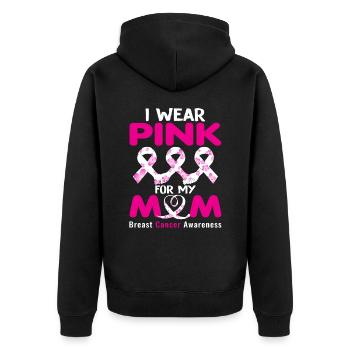 Ich trage rosa für meine Mutter - Unisex Premium Bio Zip Hoodie - Schwarz - Hinten - Nico (187cm)