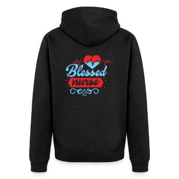 NURSE Blessed nurse - Unisex Premium Organic Zip Hoodie - black - Back - Nico (187cm)
