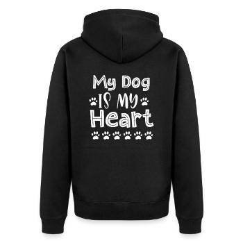 Mein Hund ist mein Herz - Unisex Premium Bio Zip Hoodie - Schwarz - Hinten - Nico (187cm)