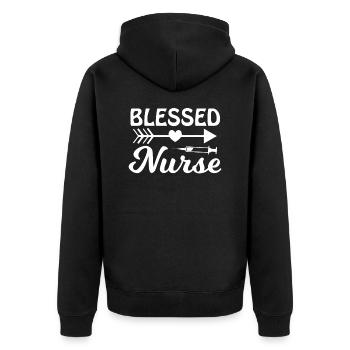 Blessed nurse Krankenschwester - Unisex Premium Organic Zip Hoodie - black - Back - Nico (187cm)
