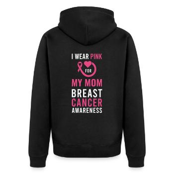 Ich trage Rosa für meine Mutter - Unisex Premium Bio Zip Hoodie - Schwarz - Hinten - Nico (187cm)
