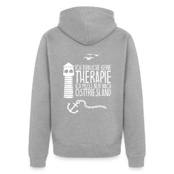 Ich brauche keine Therapie OSTFRIESLAND - Unisex Premium Bio Zip Hoodie - Grau meliert - Hinten - Nico (187cm)