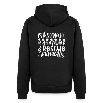 Ich will nur Wein trinken und Tiere retten - Unisex Premium Bio Zip Hoodie - Schwarz - Hinten - Nico (187cm)