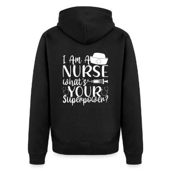 Nurse, what is your superpower? - Unisex Premium Organic Zip Hoodie - black - Back - Nico (187cm)