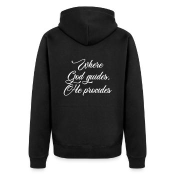 Christian Design Where God Guides, He Provides - Unisex Premium Organic Zip Hoodie - black - Back - Nico (187cm)