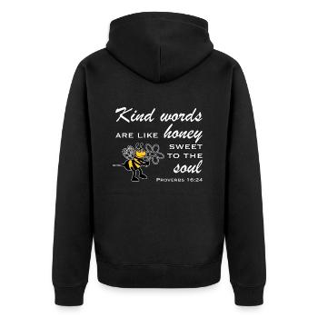 Christian Design Kind Words are like Honey Sweet - Unisex Premium Organic Zip Hoodie - black - Back - Nico (187cm)