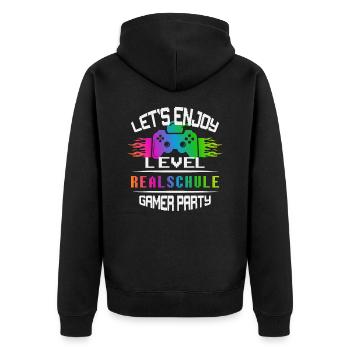 Level REALSCHULE keep calm and game on - Unisex Premium Bio Zip Hoodie - Schwarz - Hinten - Nico (187cm)