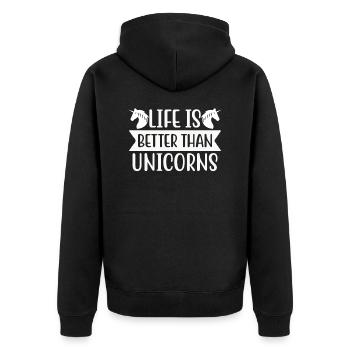 Life is better with unicorn unicorns - Unisex Premium Organic Zip Hoodie - black - Back - Nico (187cm)