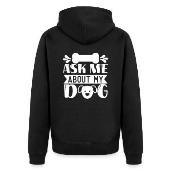 Fragen Sie mich über meinen Hund - Unisex Premium Bio Zip Hoodie - Schwarz - Hinten - Nico (187cm)