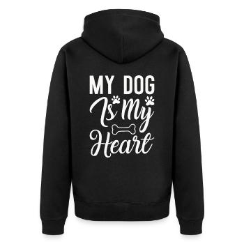 Mein Hund ist mein Herz - Unisex Premium Bio Zip Hoodie - Schwarz - Hinten - Nico (187cm)