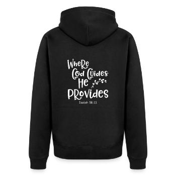 Christliches Design, wo Gott führt, sorgt Er für - Unisex Premium Bio Zip Hoodie - Schwarz - Hinten - Nico (187cm)