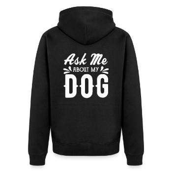 Fragen Sie mich nach meinem Hund - Unisex Premium Bio Zip Hoodie - Schwarz - Hinten - Nico (187cm)