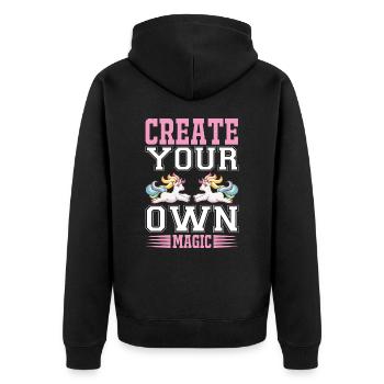Erschaffe deine eigene Magie Unicorn - Unisex Premium Bio Zip Hoodie - Schwarz - Hinten - Nico (187cm)