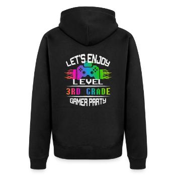 Level 3RD GRADE keep calm and game on - Unisex Premium Bio Zip Hoodie - Schwarz - Hinten - Nico (187cm)