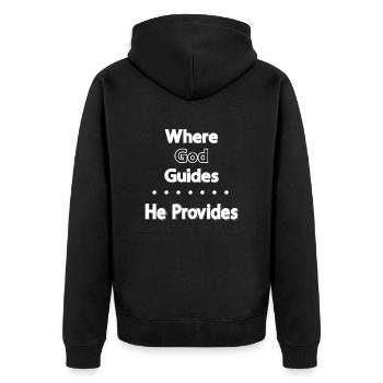 Christian Design Where God Guides He Provides - Unisex Premium Organic Zip Hoodie - black - Back - Nico (187cm)