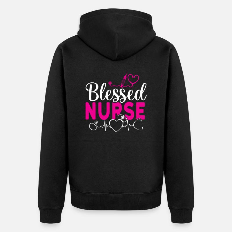 Blessed nurse Krankenschwester - Unisex Premium Organic Zip Hoodie - black
