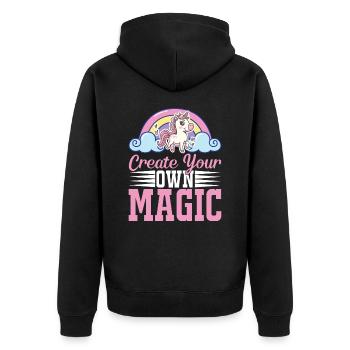 Erschaffe deine eigene Magie Unicorn - Unisex Premium Bio Zip Hoodie - Schwarz - Hinten - Nico (187cm)