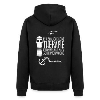 Ich brauche keine Therapie nach SCHIERMONNIKOOG - Unisex Premium Bio Zip Hoodie - Schwarz - Hinten - Nico (187cm)