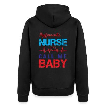 KRANKENSCHWESTER Nurse Calls me Baby - Unisex Premium Organic Zip Hoodie - black - Back - Nico (187cm)