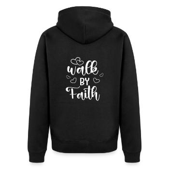 Christliches Design Walk by Faith - Unisex Premium Bio Zip Hoodie - Schwarz - Hinten - Nico (187cm)