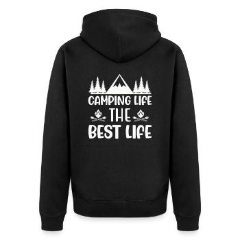 Wandern Wanderer Zelten lustiger Spruch - Unisex Premium Bio Zip Hoodie - Schwarz - Hinten - Nico (187cm)